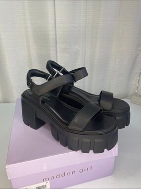 Madden Girl Black Chunky Lug Platform Sandals
